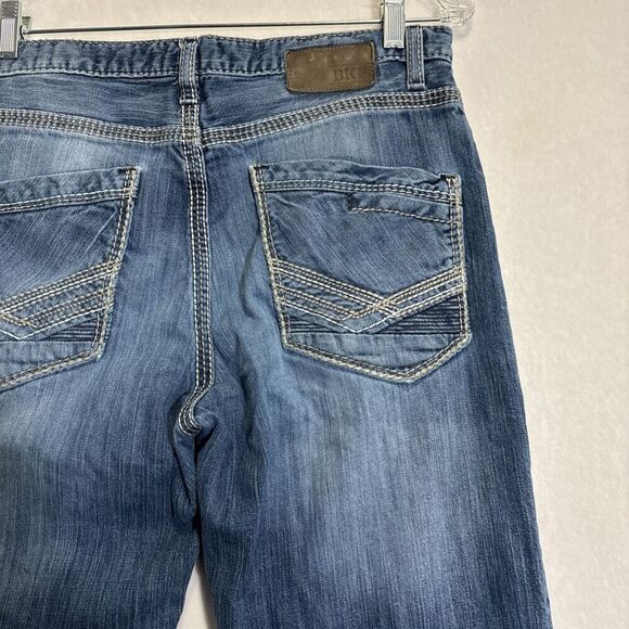 BKE Jeans 32R Tyler Straight Leg Buckle Thick Stitch Stretch Whiskering Fade - Picture 11 of 15